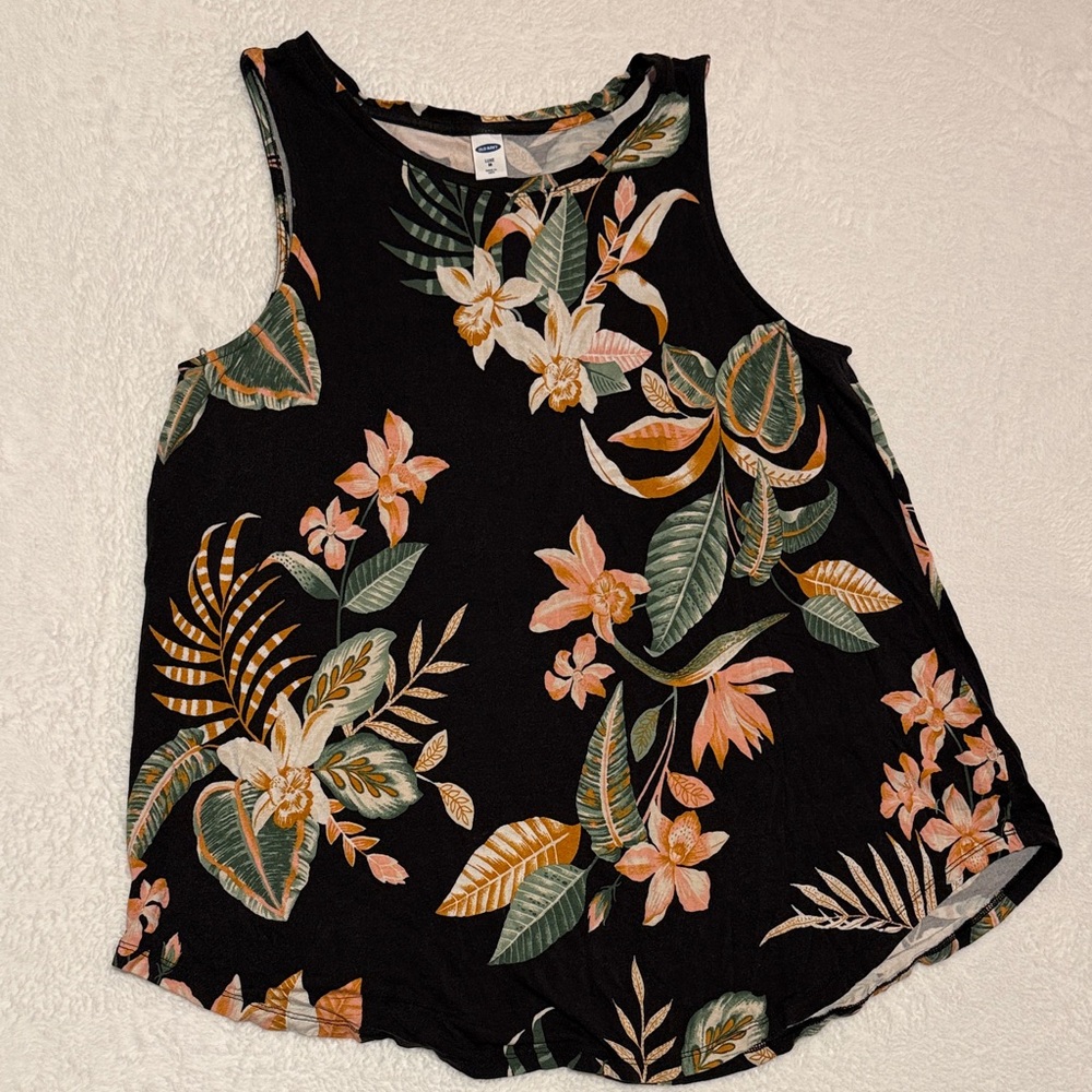 Old Navy Black Floral Lux Tank Top